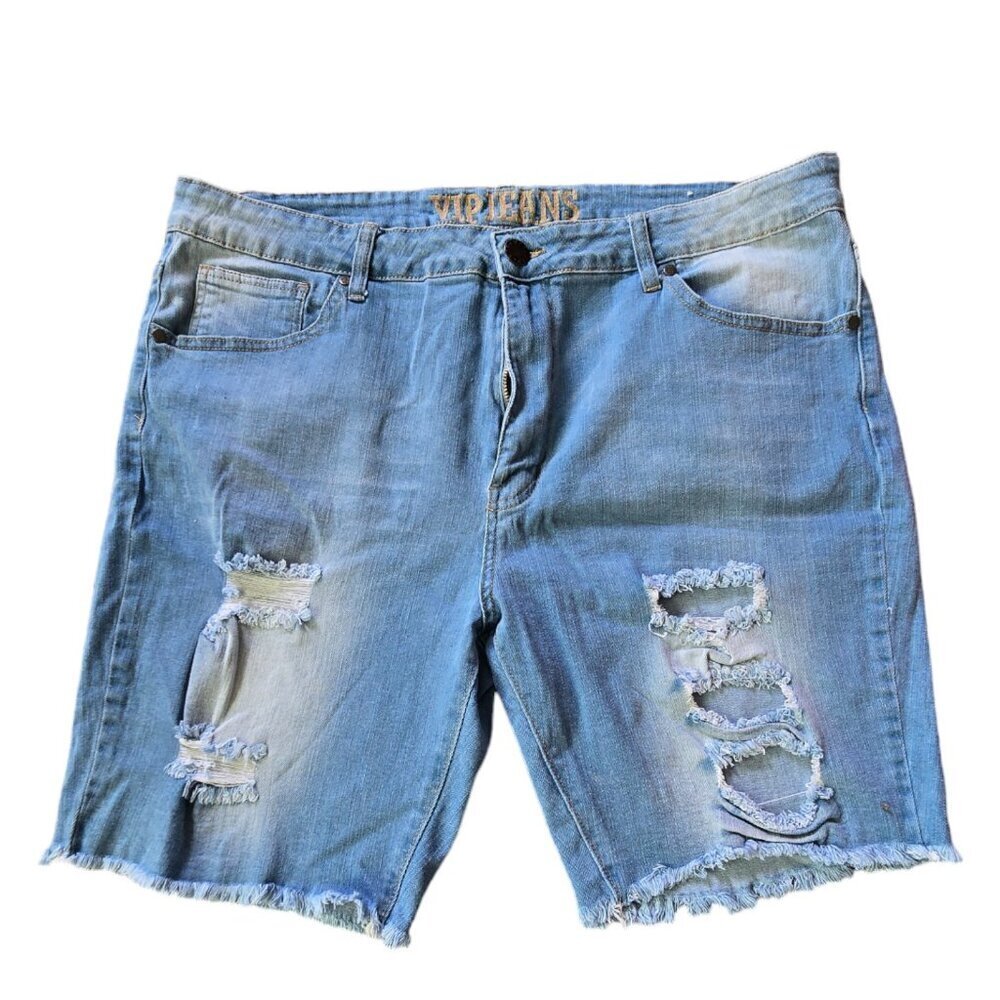 VIP Ripped Short Jeans Denim Distressed Shorts Frayed Hem Shorts
